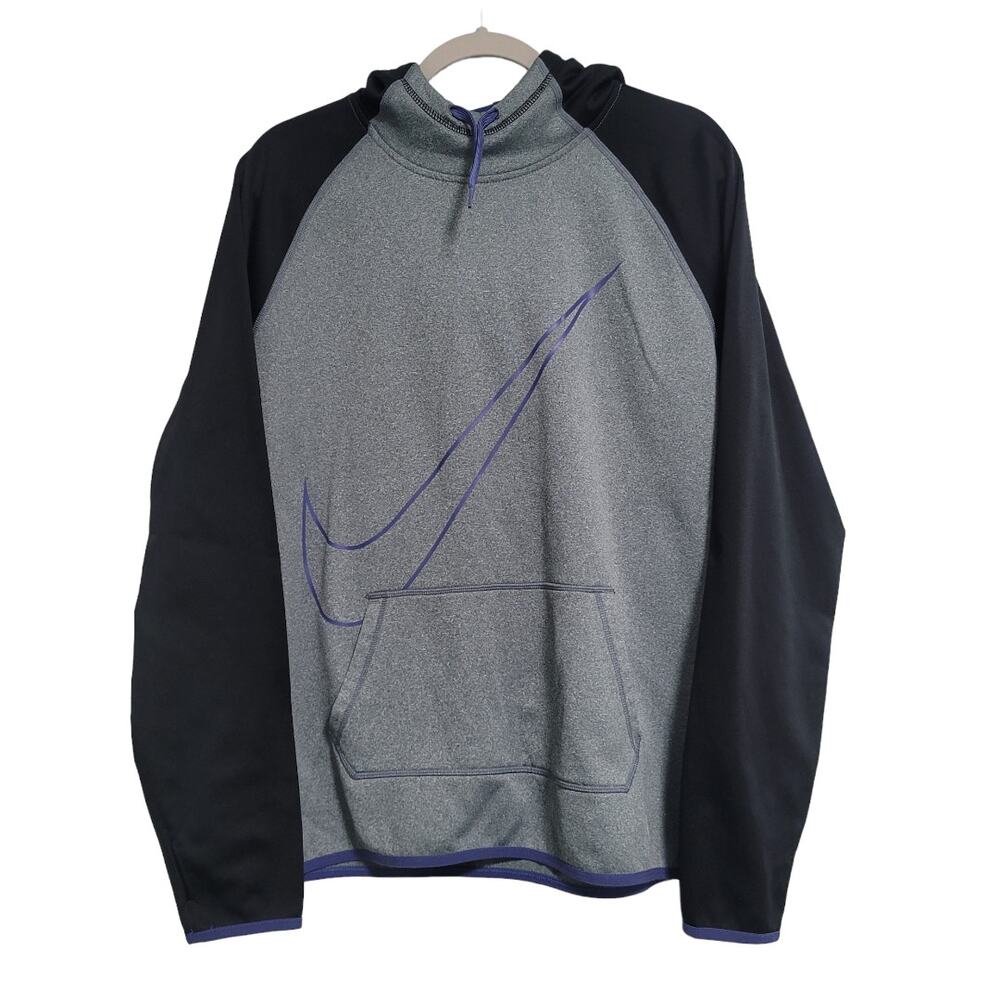 Nike Dri Fit Women's Gray Black Purple Funnel Neck Hoodie Size XL